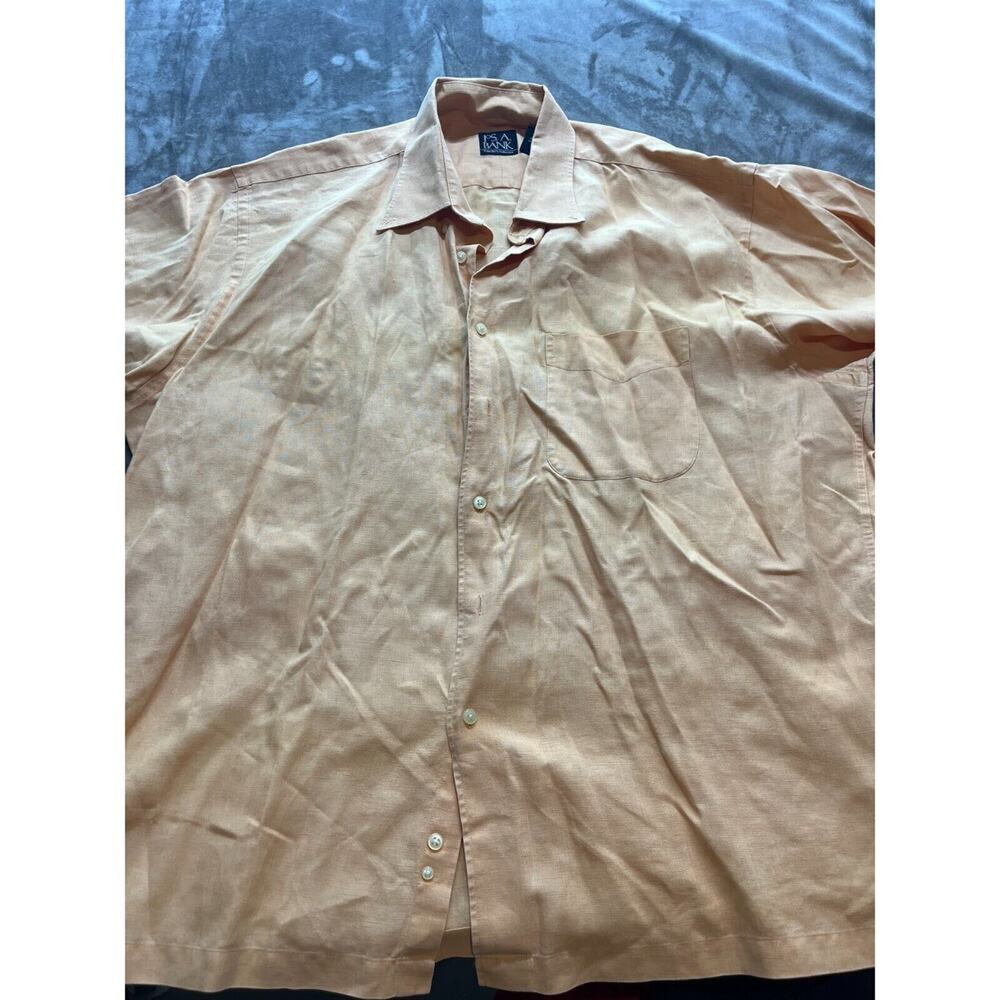 Jos A Banks Stay Cool Button Down Orange Casual Dress Shirt Men Size XL Linen